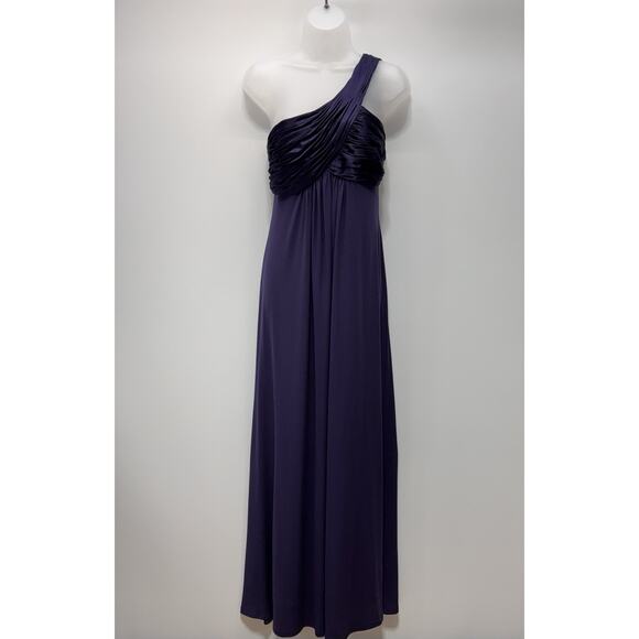David's Bridal One Shoulder Dress with Cascade Back Lapis Purple Size 10 NWT - Picture 3 of 10